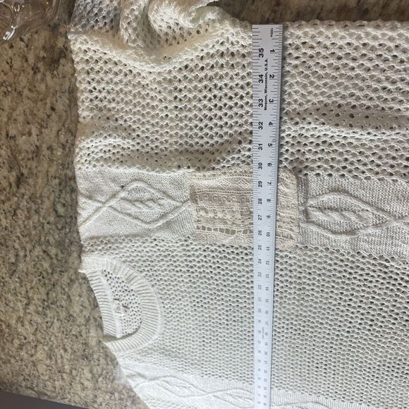 Pol Anthropologie Ivory Open Knit Oversized Pullover Boho Sweater Lace Pocket - Picture 10 of 11